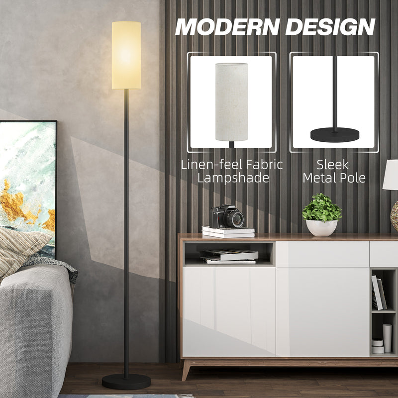 Modern White Floor Lamp with Linen Shade and Foot Switch for Living Room or Bedroom