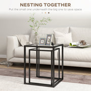 Set of 2 Black Nesting Tables with Tempered Glass Top and Steel Frame for Living Room by HOMCOM