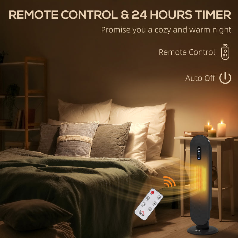 Oscillating Ceramic Space Heater With Remote Control For Home Or Office Use, Black