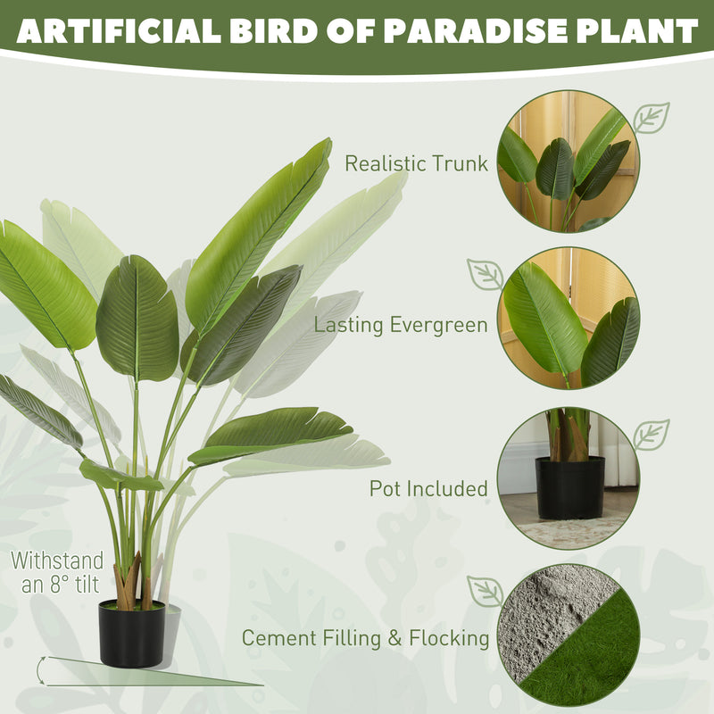 Artificial Bird of Paradise Plant 109cm with Realistic PEVA Leaves in Pot for Home Decor Green