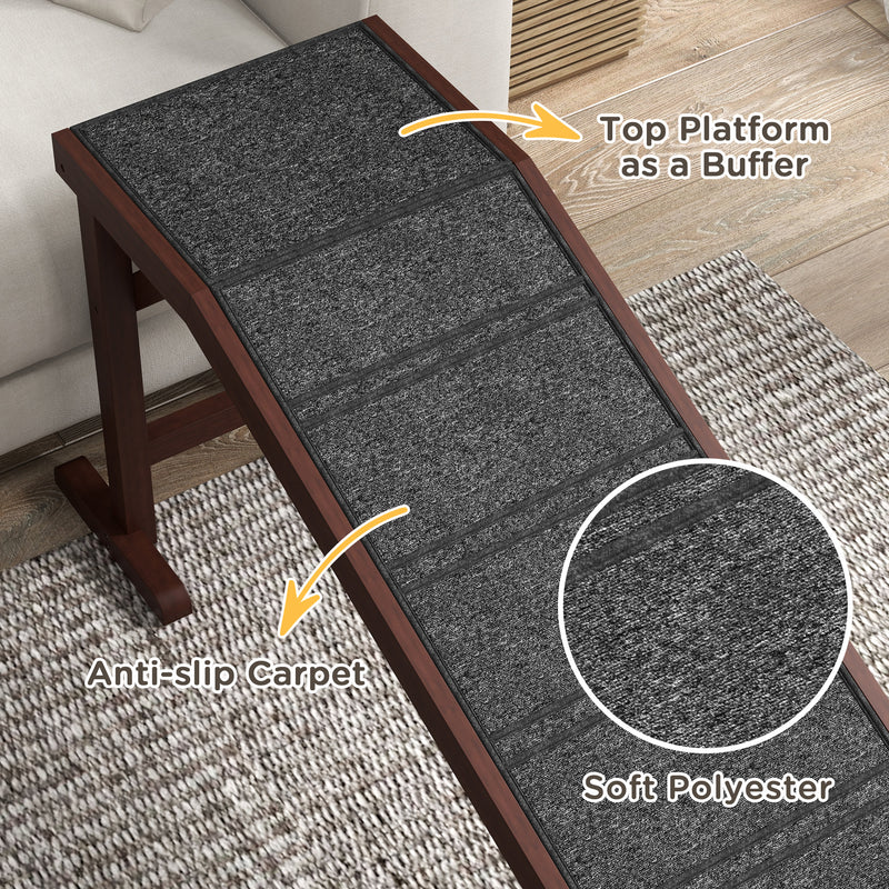 Non Slip Pet Ramp for Dogs and Cats With Carpeted Surface for Easy Climbing Brown and Grey AOSOM