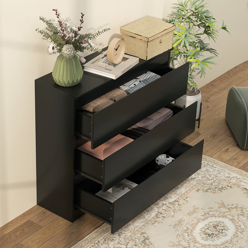 Black 3 Drawer Chest of Drawers Bedroom Storage Unit by HOMCOM