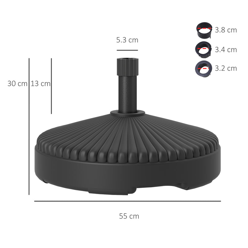 Fillable Parasol Base for Stable Outdoor Shade, Fit 32-38mm Poles, Fill With Water or Sand, Black Outsunny