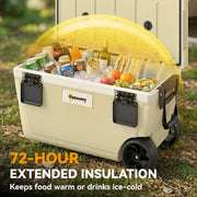 Outdoor Cooler Box | 70L | 72-Hour Ice Retention | Wheels & Handle | Khaki Outsunny