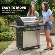 6 Burner Gas BBQ Grill With Side Burner for Easy Outdoor Cooking and Entertaining in the Garden Silver Tone Outsunny