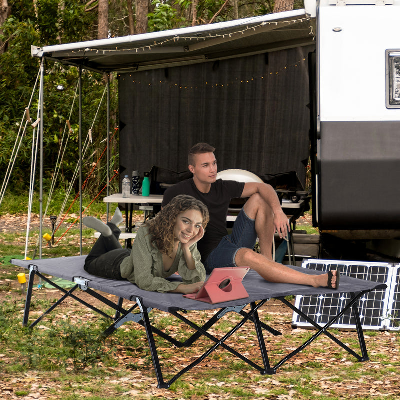 Double Folding Camping Bed for Two Adults Raised Off Ground Grey