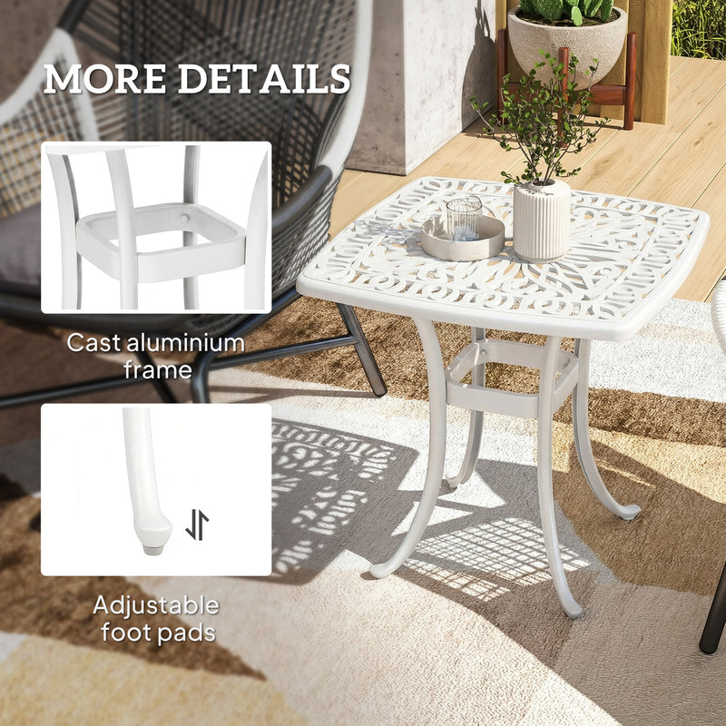 Outdoor Coffee Table with Parasol Hole for Garden or Patio Use Cast Aluminium White Outsunny