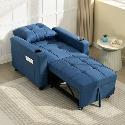 3 in 1 Sofa Bed Convertible Single Sleeper Chair Bed Recliner for Guest Rooms and Lounges Homcom