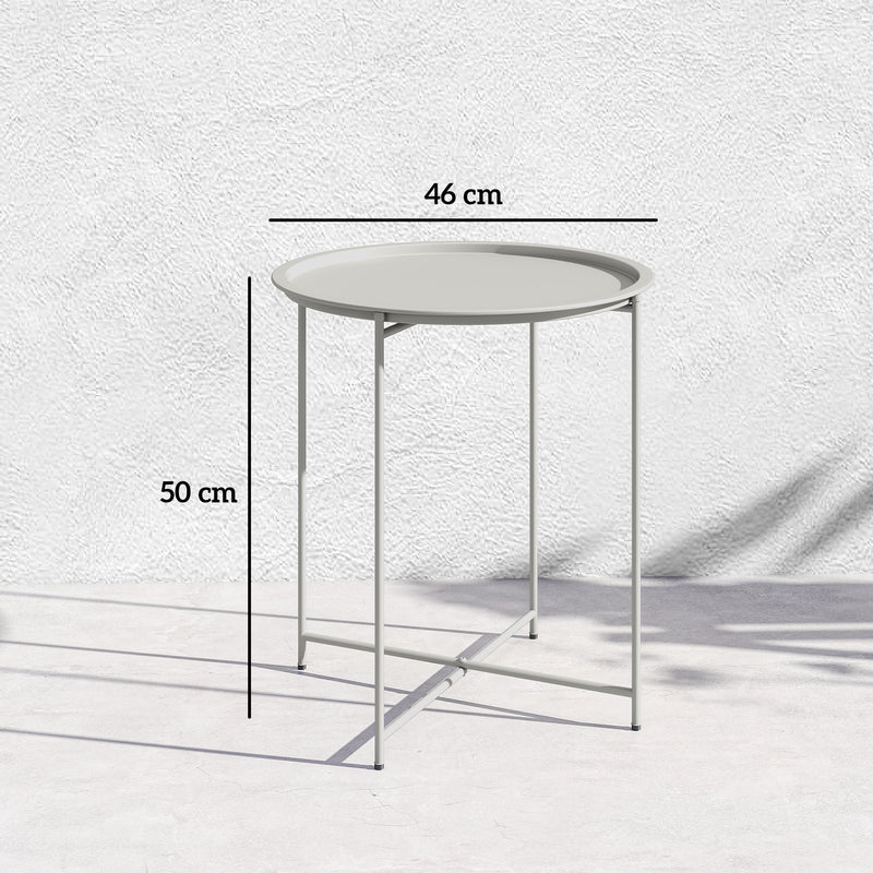 Folding Garden Side Table with Removable Tray for Easy Outdoor Serving White Outsunny