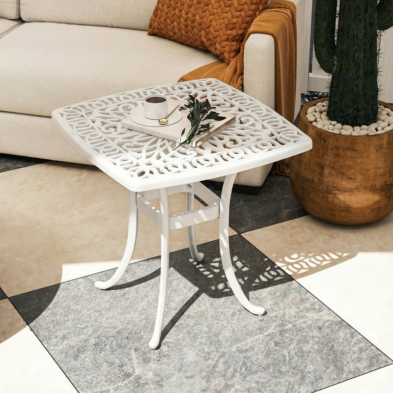 Outdoor Coffee Table with Parasol Hole for Garden or Patio Use Cast Aluminium White Outsunny