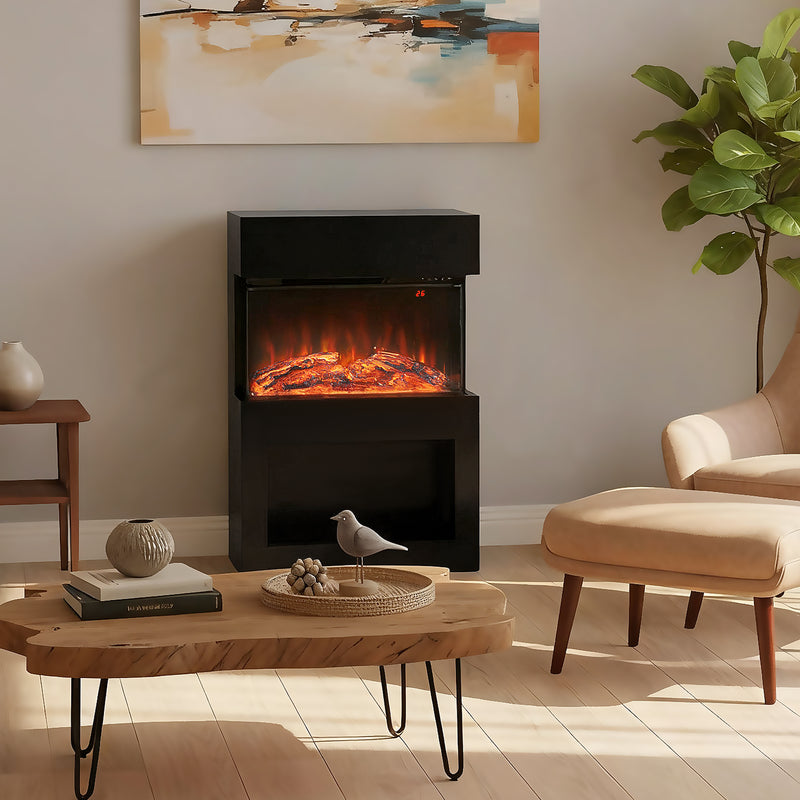 Electric Fireplace with 3D Flame Display Remote Timer and 3 Sided View for Living Room Black