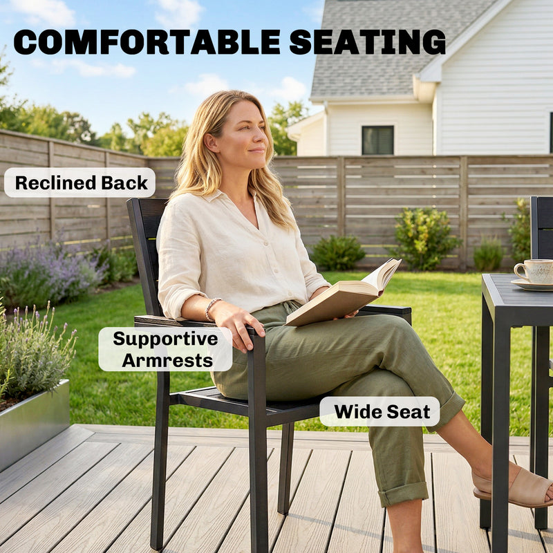 Garden Dining Set for 6 with Weather Resistant Table and Supportive Chairs Black