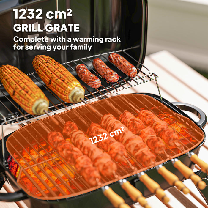 Folding Charcoal BBQ Grill with Thermometer Adjustable Vent and Handles by Outsunny