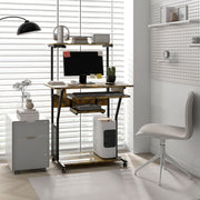 Computer Desk with Sliding Keyboard Tray and Shelves for Home Office Storage Brown Black