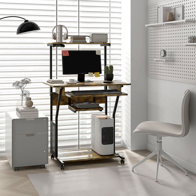 Computer Desk with Sliding Keyboard Tray and Shelves for Home Office Storage Brown Black