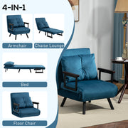 4 in 1 Single Chair Bed with Pillow Converts to Lounger or Guest Bed Navy Blue