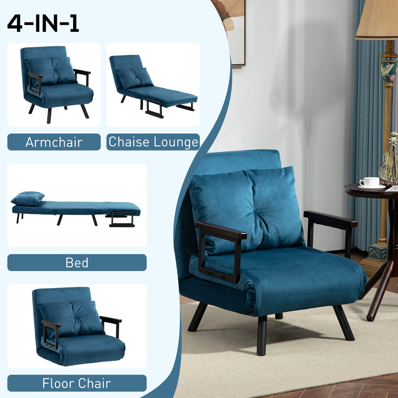 4 in 1 Single Chair Bed with Pillow Converts to Lounger or Guest Bed Navy Blue