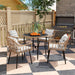 Light Brown 5 Piece Rattan Patio Dining Set with Cushions and Glass Table by Outsunny