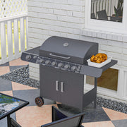 7 Burner Gas BBQ Grill with Side Shelves Grey by Outsunny