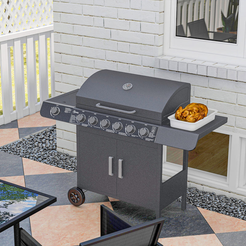 7 Burner Gas BBQ Grill with Side Shelves Grey by Outsunny