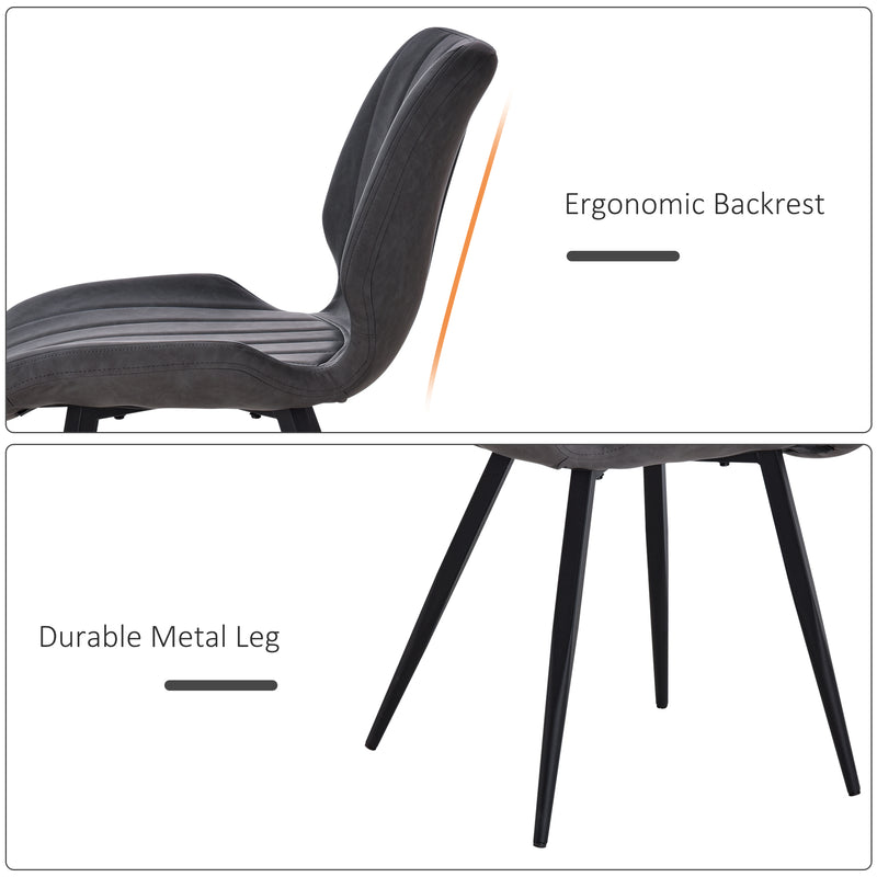 Set of 2 PU Leather Dining Chairs with Padded Seats and Steel Frame for Kitchen Grey