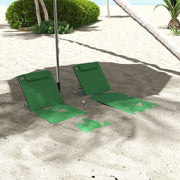 Set of 2 Green Reclining Beach Chairs with Metal Frames for Garden or Camping Use