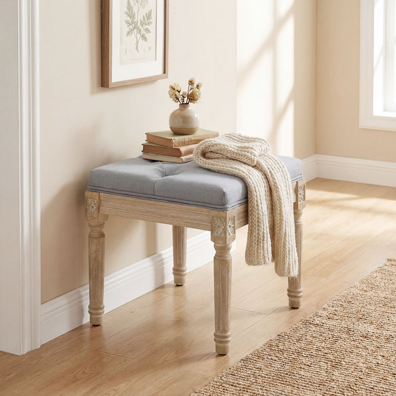 Cushioned Bench with Vintage Style for Extra Seating or Footrest Light Grey Cream AOSOM