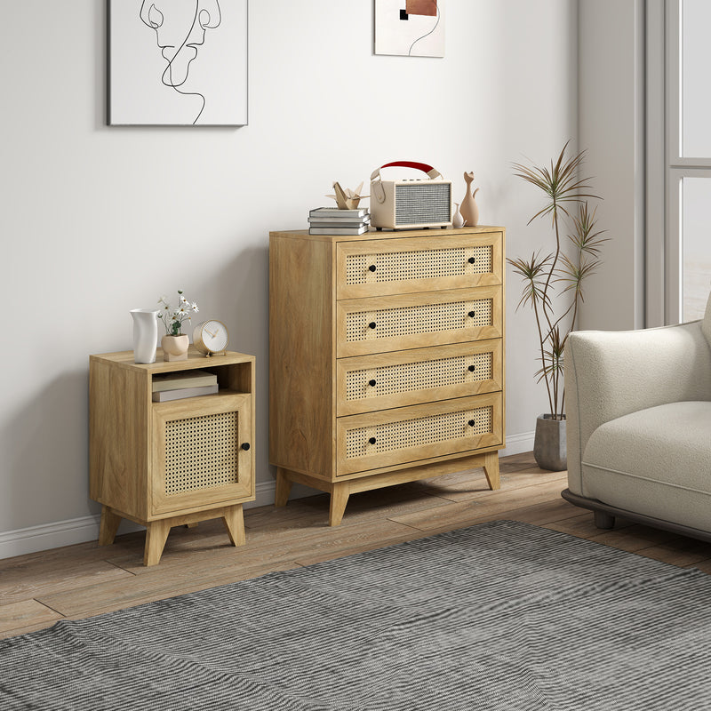 Bedroom Furniture Set with 4 Drawer Chest and Bedside Table for Organised Spaces Natural