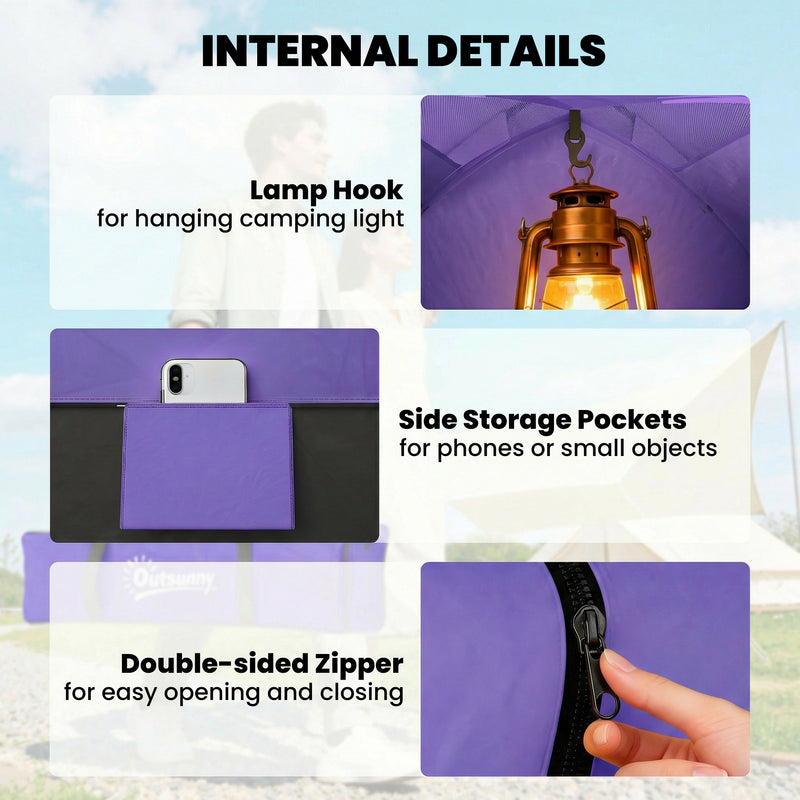 2 Person Camping Tent with Mesh Windows for Fresh Air and Bug Protection Light Purple