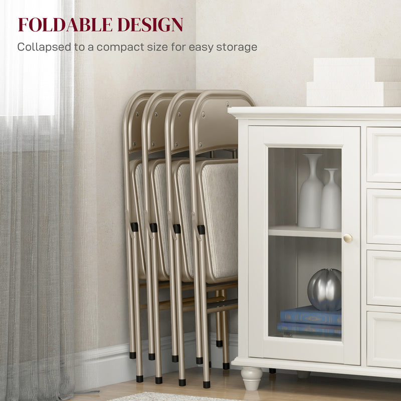 Folding Chairs Set of 4 for Extra Comfortable Seating and Easy Storage Beige AOSOM