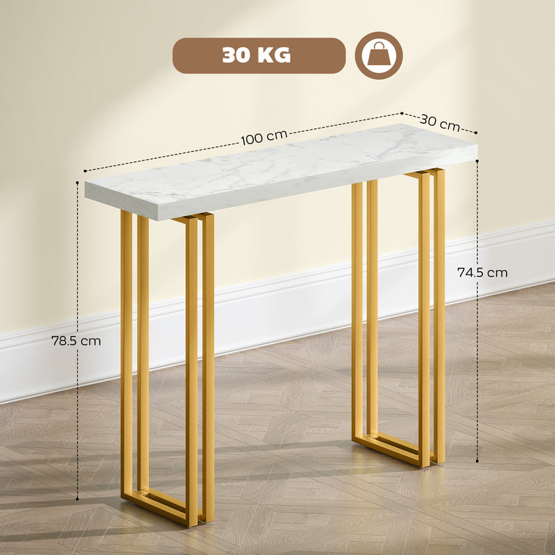 Narrow Console Table with Faux Marble Top and Anti Tip Design for Hallways White
