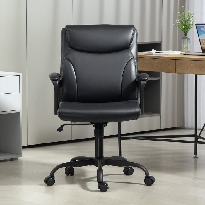 Black Faux Leather Executive Office Chair with Adjustable Height and Swivel Wheels by HOMCOM