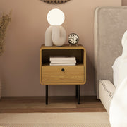 Bedside Table with Drawer and Open Shelf for Bedroom Storage Oak