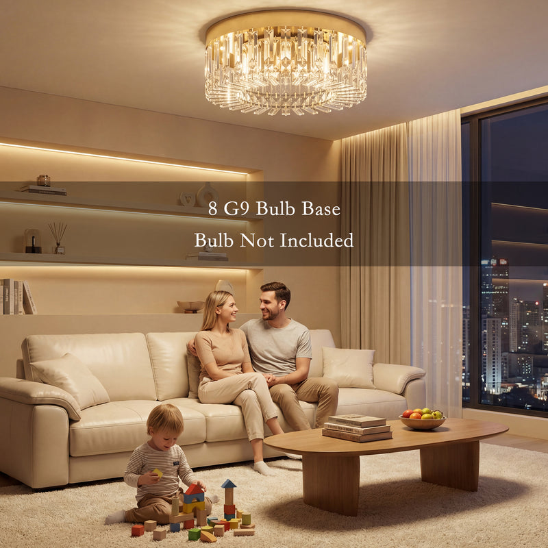Ceiling Light with Crystal Droplets for Brightening Living or Dining Room Gold Tone