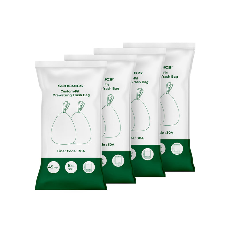 30L Drawstring Bin Bags 180 Strong Rubbish Sacks in 4 Rolls for Kitchen by Songmics (Liner Code 30A)