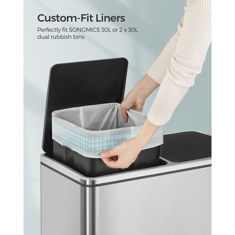 30L Drawstring Bin Bags 180 Strong Rubbish Sacks in 4 Rolls for Kitchen by Songmics (Liner Code 30A)