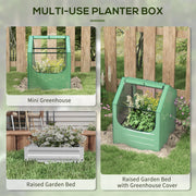 Raised Garden Planter Bed with Mini Greenhouse for Vegetables and Herbs Green and Silver AOSOM