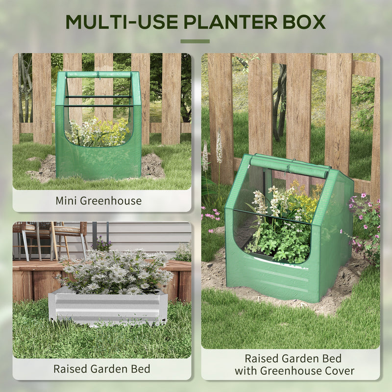 Raised Garden Planter Bed with Mini Greenhouse for Vegetables and Herbs Green and Silver AOSOM