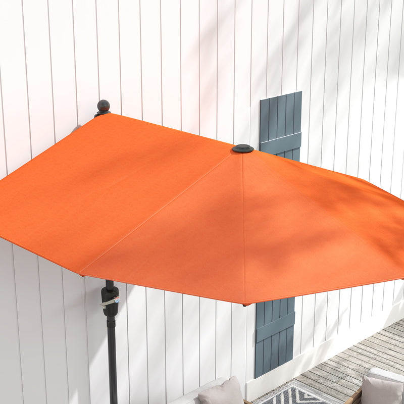 Orange 2m Half Parasol Garden Umbrella with Crank Handle and Cross Base by Outsunny