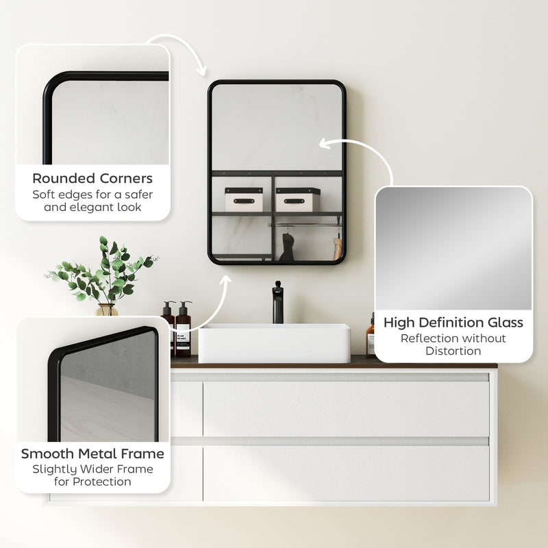 Rectangular Wall Mirror With HD Glass For Bedroom Or Hallway Decoration Black