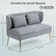 2 Seater Sofa, Light Grey Wing Back Sofa With Thick Cushioned Seat And Gold Metal Legs For Small Living Rooms