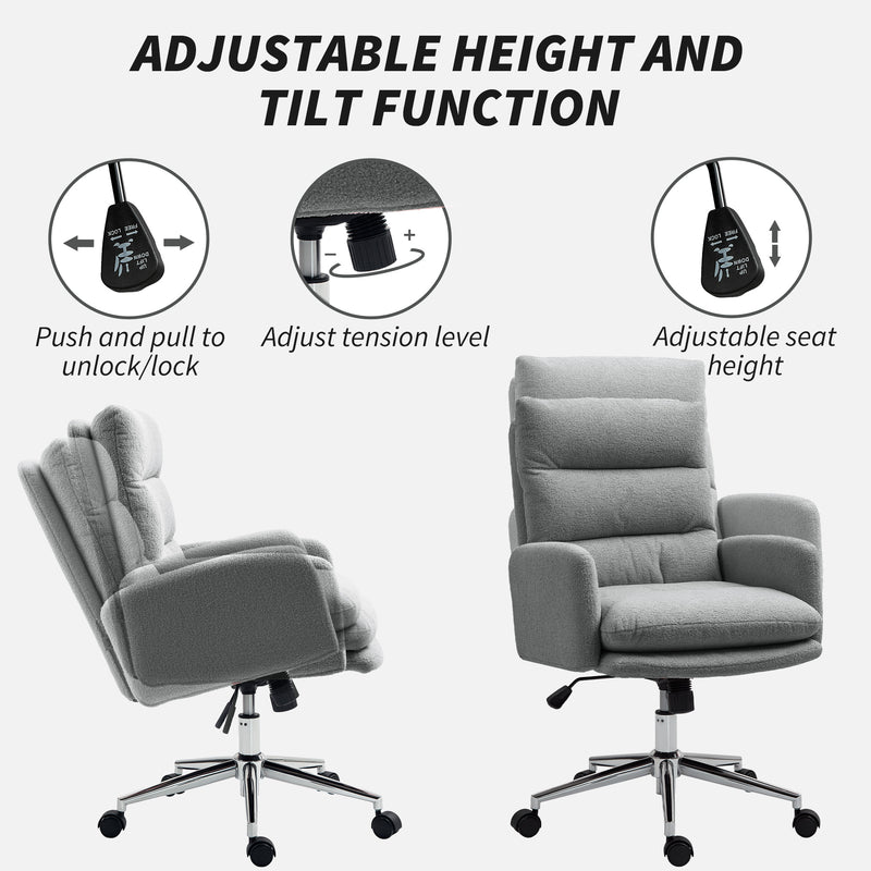 Grey Sherpa Fleece Office Chair Adjustable Height 91 to 99cm for Home or Office by HOMCOM