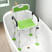 Height Adjustable Shower Chair With Backrest and Armrests For Elderly and Disabled Green