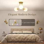 Modern 3 Light LED Ceiling Light with Globe Shades for Living Room and Bedroom Gold Tone