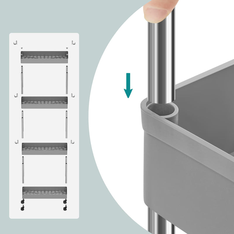 4 Tier Slim Storage Trolley with Wheels Space Saving Organiser for Kitchen or Bathroom by Songmics