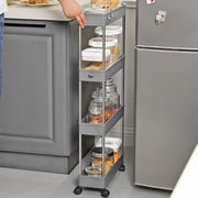 4 Tier Slim Storage Trolley with Wheels Space Saving Organiser for Kitchen or Bathroom by Songmics