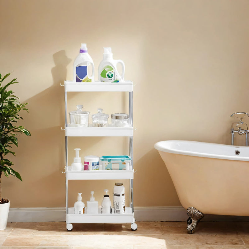 4 Tier Slim Rolling Storage Trolley with Wheels for Kitchen Bathroom or Living Room by Songmics