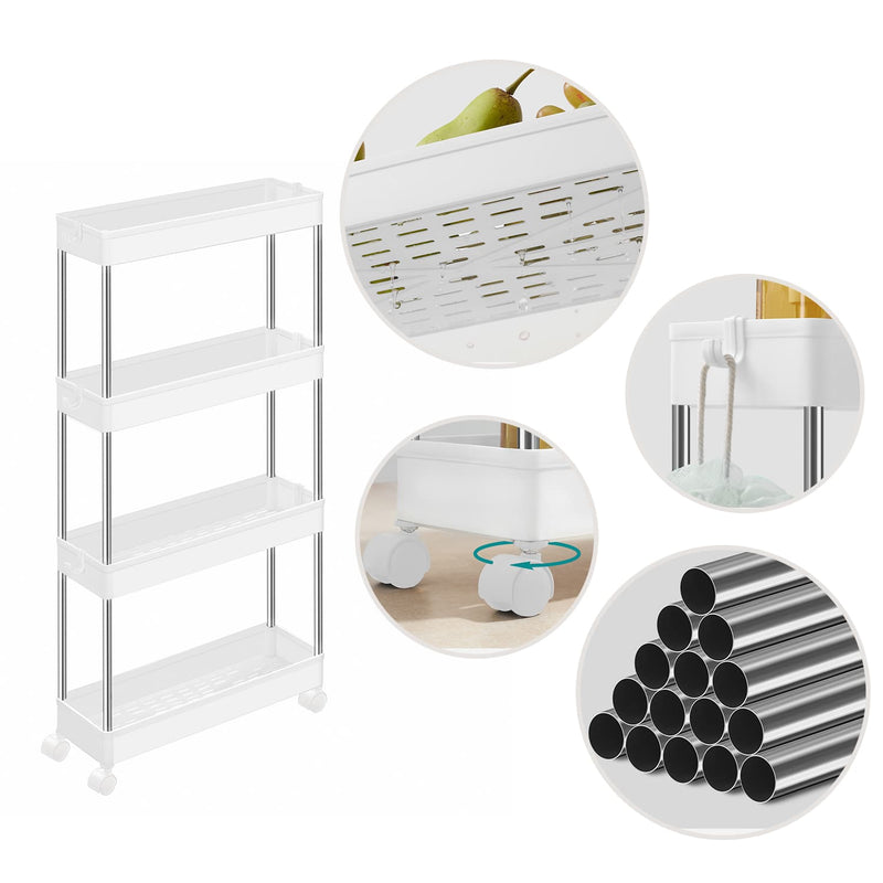 4 Tier Slim Rolling Storage Trolley with Wheels for Kitchen Bathroom or Living Room by Songmics