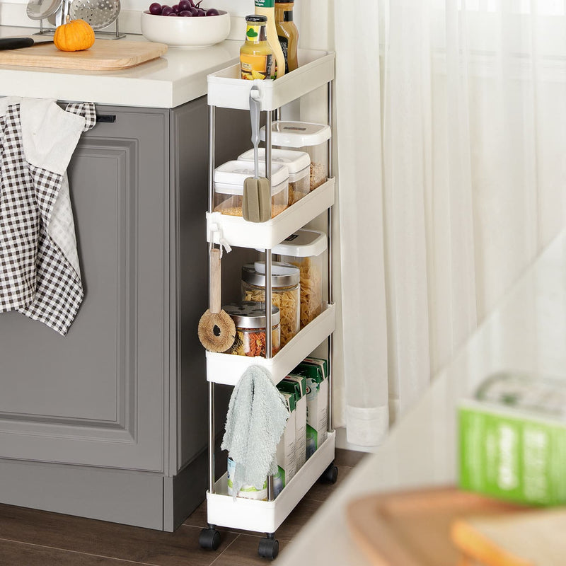 4 Tier Slim Rolling Storage Trolley with Wheels for Kitchen Bathroom or Living Room by Songmics