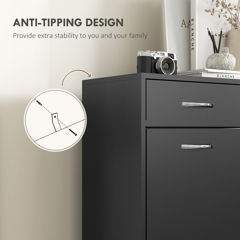 Narrow Black Shoe Cabinet with 2 Flip Drawers and Adjustable Shelves for 12 Pairs by HOMCOM